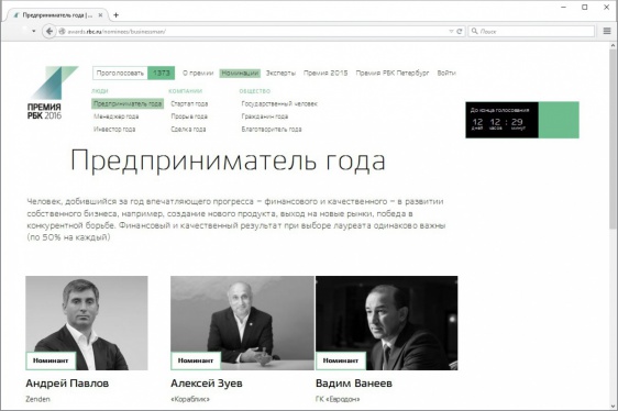Владелец ZENDEN Андрей Павлов стал номинантом премии РБК «Предприниматель года-2016»