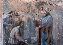 Фрагмент росписи «Преподобный Варлаам благословляет Антония на путешествие в Царьград»