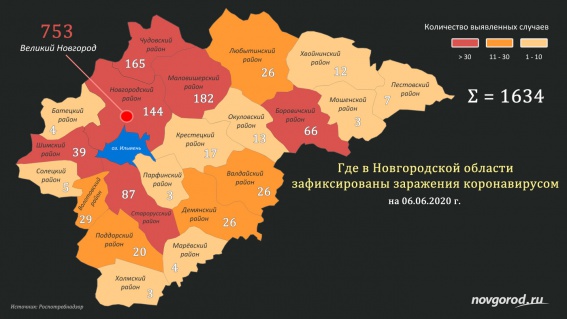 В девяти муниципалитетах Новгородской области выявили 46 случаев коронавируса