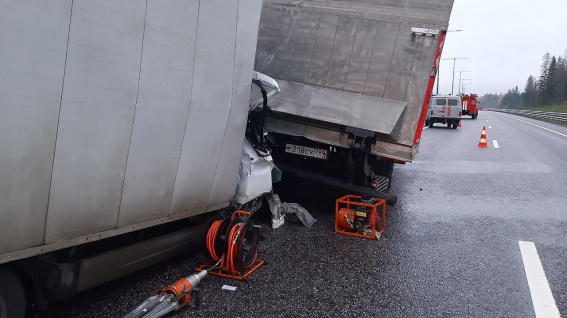 В Пестовском районе Renault Sandero врезался в тягач Volvo F12 и скатился в кювет