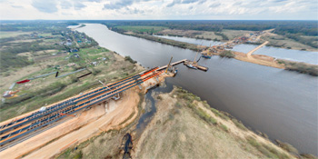 Панорама: Строительство моста через Волхов. Платная автомагистраль М11.