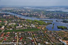 Панорама Великого Новгорода. Река Волхов. Новгородски Кремль.